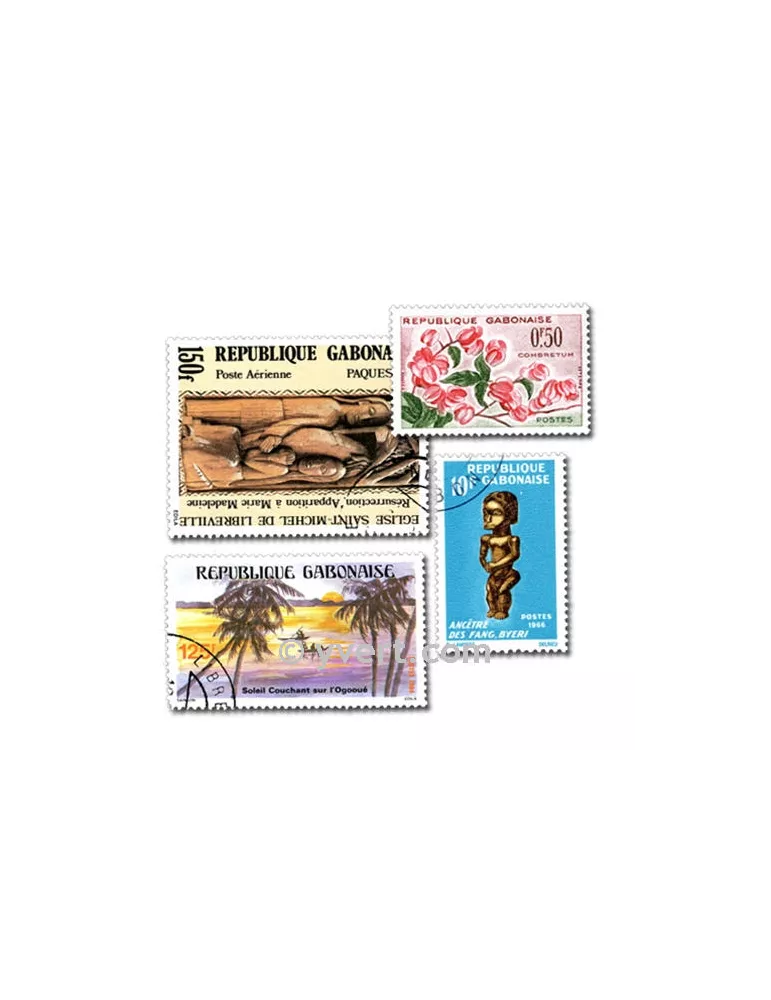 GABON : pochette de 50 timbres (Oblitérés)