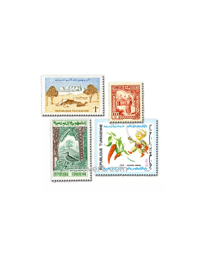 TUNISIE : pochette de 100 timbres (Oblitérés)