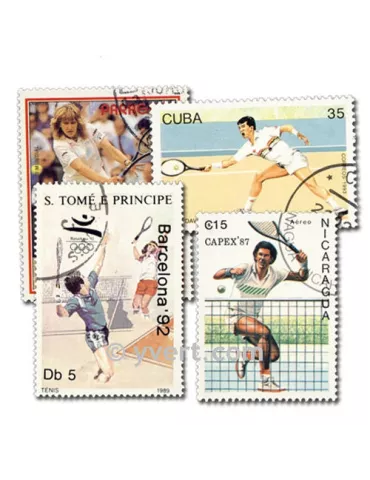 TENNIS : pochette de 25 timbres (Oblitérés)