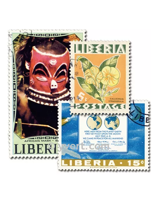 LIBERIA : pochette de 300 timbres (Oblitérés)