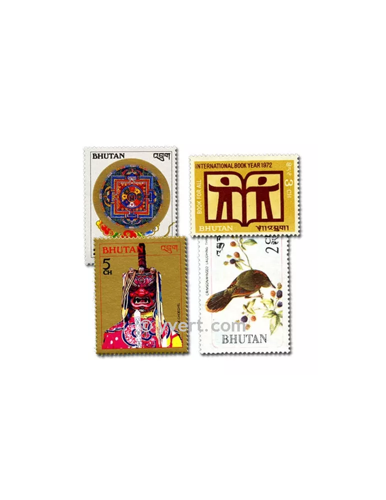BHOUTAN : pochette de 100 timbres (Oblitérés)