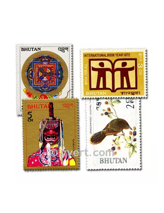 BHOUTAN : pochette de 100 timbres (Oblitérés)