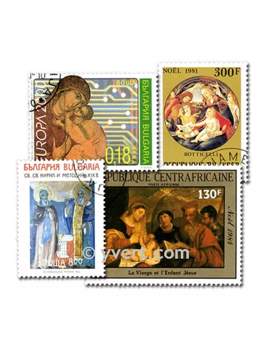 RELIGION : pochette de 300 timbres (Oblitérés)