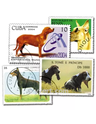 CHIENS : pochette de 50 timbres (Oblitérés)