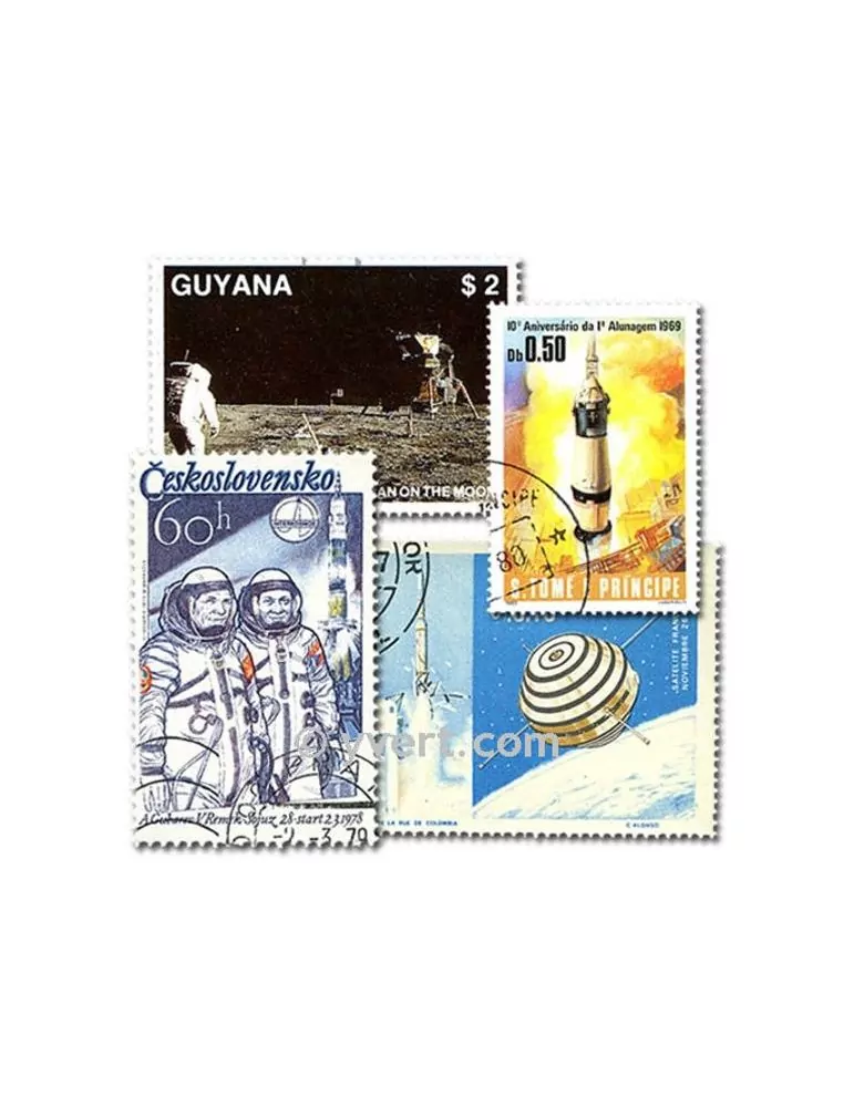 ASTRONAUTIQUE : pochette de 100 timbres (Oblitérés)