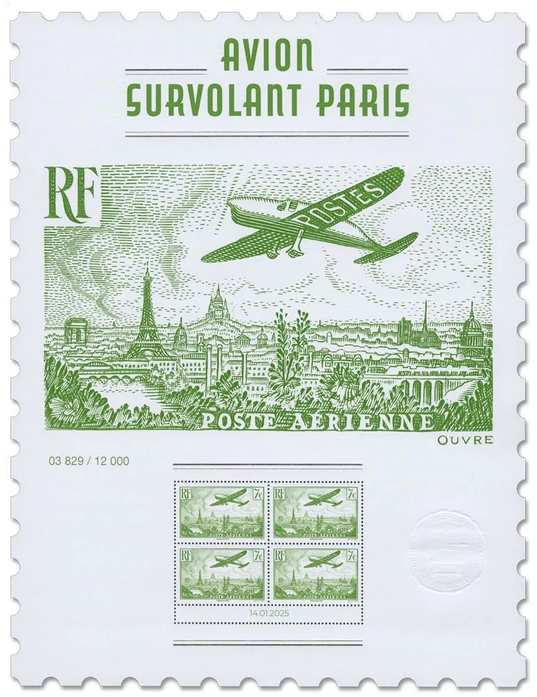 France : AFFICHE "AVION SURVOLANT PARIS"