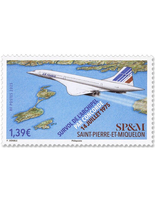 n° 1358 - Timbre Saint-Pierre et Miquelon Poste (CONCORDE - SURVOL DE L'ARCHIPEL)