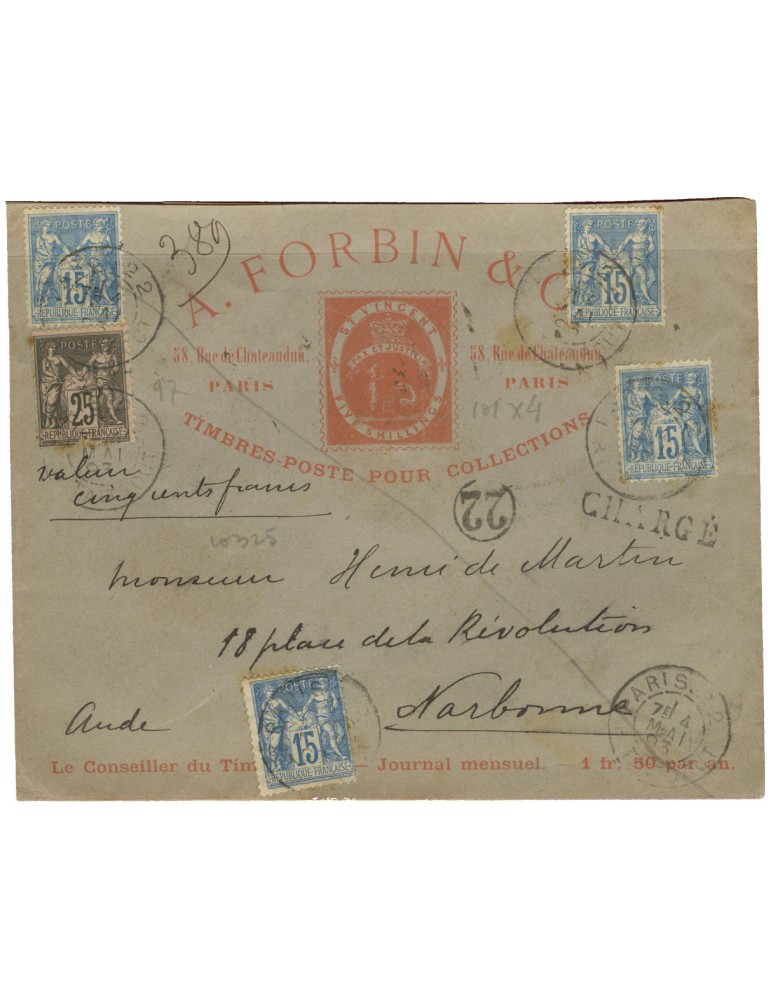 n° 101 x 4 + n° 97 obl. sur lettre - Timbre FRANCE Poste