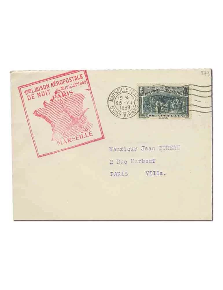 France : 1ère liaison aéropostale de Nuit (PARIS-MARSEILLE)