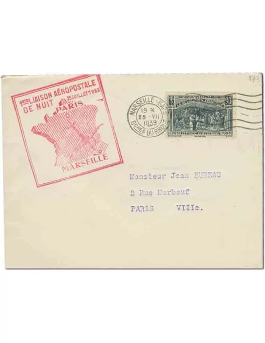 France : 1ère liaison aéropostale de Nuit (PARIS-MARSEILLE)