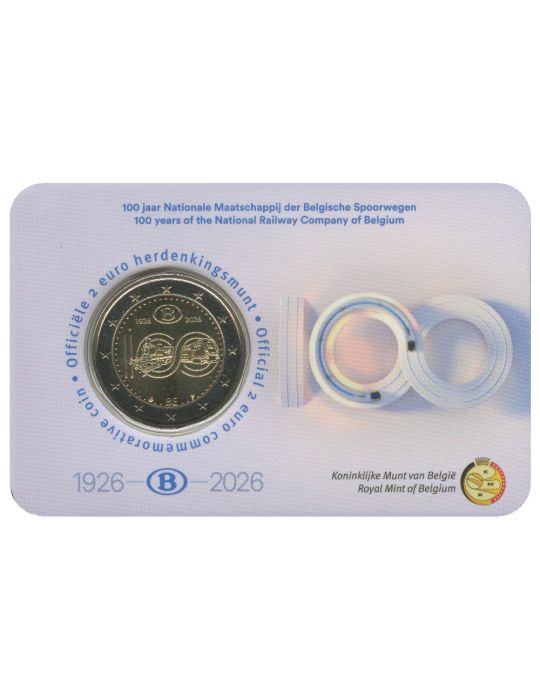 BU : 2 EURO COMMEMORATIVE 2026 COINCARD : BELGIQUE – 100 ANS DE LA SNCB (Version flamande)