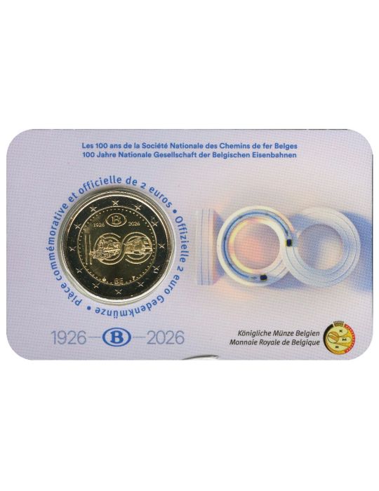BU : 2 EURO COMMEMORATIVE 2026 COINCARD : BELGIQUE – 100 ANS DE LA SNCB (Version francophone)