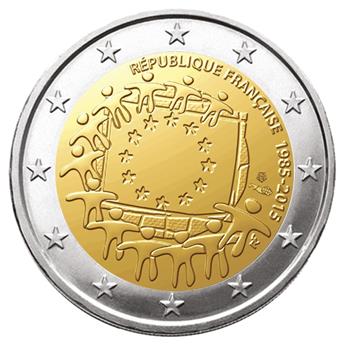 2 COMMEMORATIVE COIN 2015 : FRANCE (30th BIRTHDAY OF THE EUROPEAN FLAG)