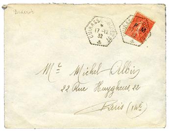 France : FM n°6 obl. hexagonale CUIRASSE DIDEROT (1932) sur lettre