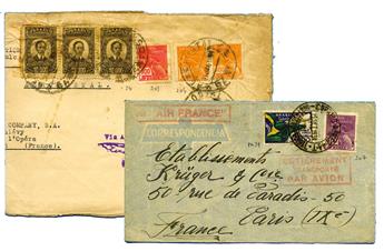 Brésil : 2 lettres transportées par le commandant Bonnot sur l´hydravion Croix du Sud
