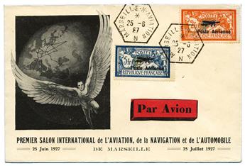 France : PA n°1/2 obl. au Salon Internationale de l´Aviation sur enveloppe illustrée non circulée du salon (1927)