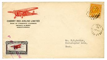 Canada : Vol Lac La Ronge / Christopher Lake avec vignette Cherry Red Airline 1930