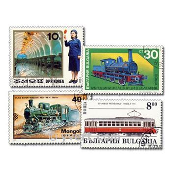 TRAINS : pochette de 800 timbres (Oblitérés)