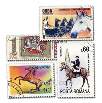 CHEVAUX : pochette de 100 timbres (Oblitérés)