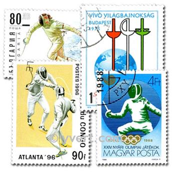 ESCRIME : pochette de 50 timbres (Oblitérés)