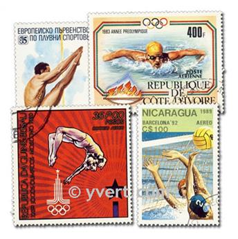 NATATION : pochette de 100 timbres (Oblitérés)